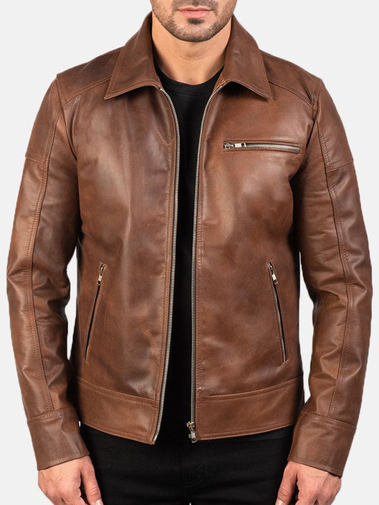 Lavendard Brown Men's Leather Biker Jacket - Enfinity Apparel