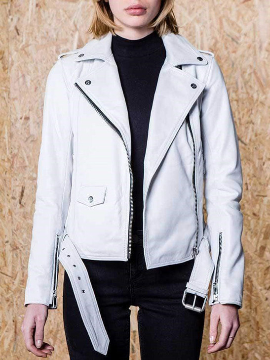 Diane White Biker Women's Leather Jacket - Enfinity Apparel