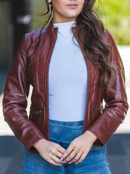 Darina Maroon Women's Leather Jacket - Enfinity Apparel