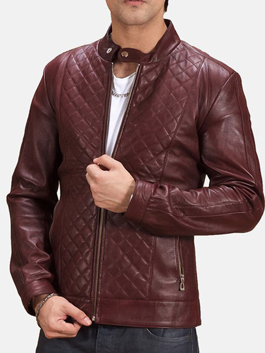 Burgunn Dee Maroon Men's Leather Biker Jacket - Enfinity Apparel