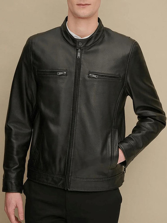 Classic Tab Collar Black Black Men's Leather Jacket - Enfinity Apparel