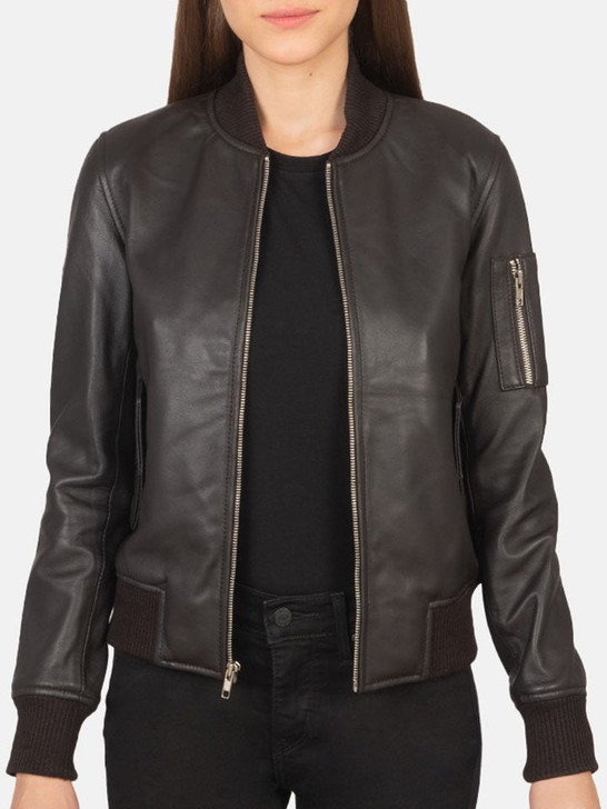 Ava Ma-1 Brown Women's Leather Bomber Jacket - Enfinity Apparel