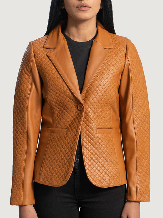 Cora Women's Quilted Brown Leather Blazer - Enfinity Apparel