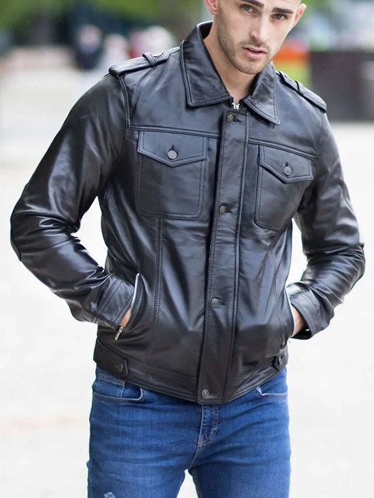 Hutton Black Men's Leather Jacket - Enfinity Apparel
