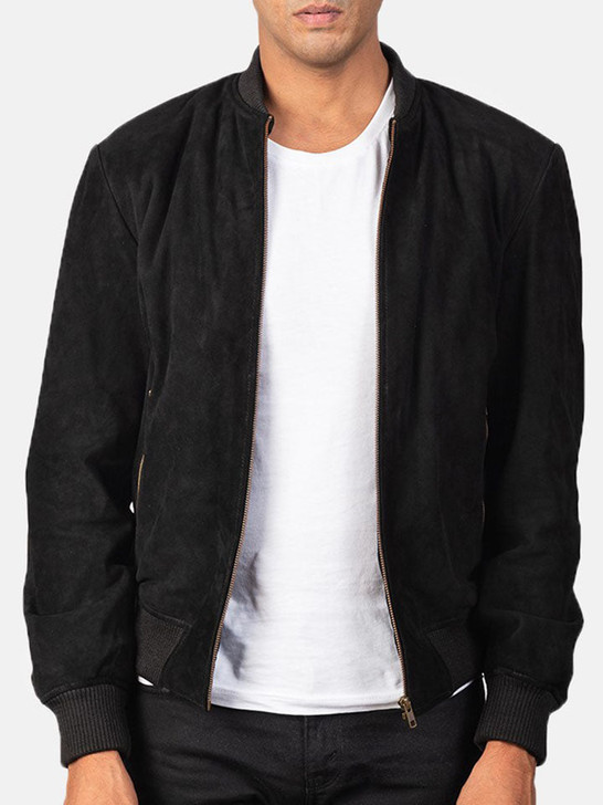 Shane Black Men's Suede Bomber Leather Jacket - Enfinity Apparel