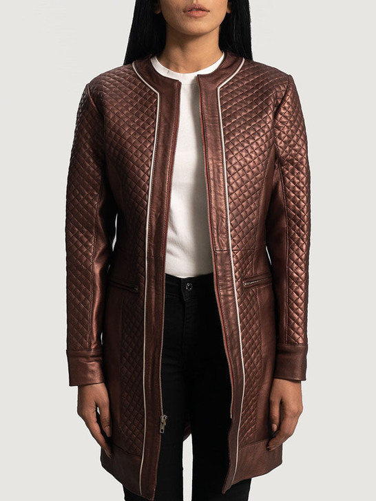 Trudy Lane Women's Quilted Maroon Leather Coat - Enfinity Apparel