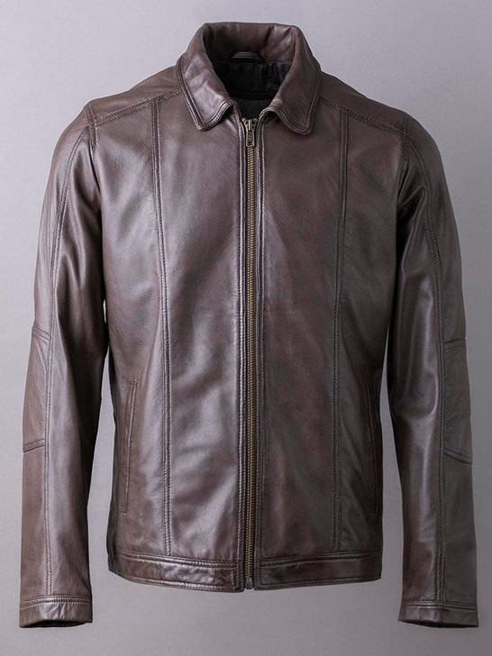 Rothay Collared Men's Leather Jacket In Brown - Enfinity Apparel