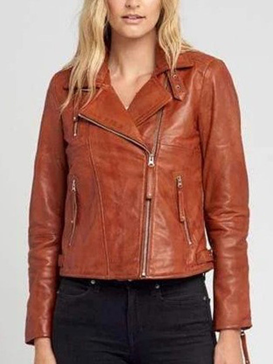 Cathy Cognac Women's Leather Jacket - Enfinity Apparel