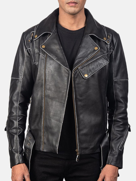 Vincent Black Men's Leather Biker Jacket - Enfinity Apparel