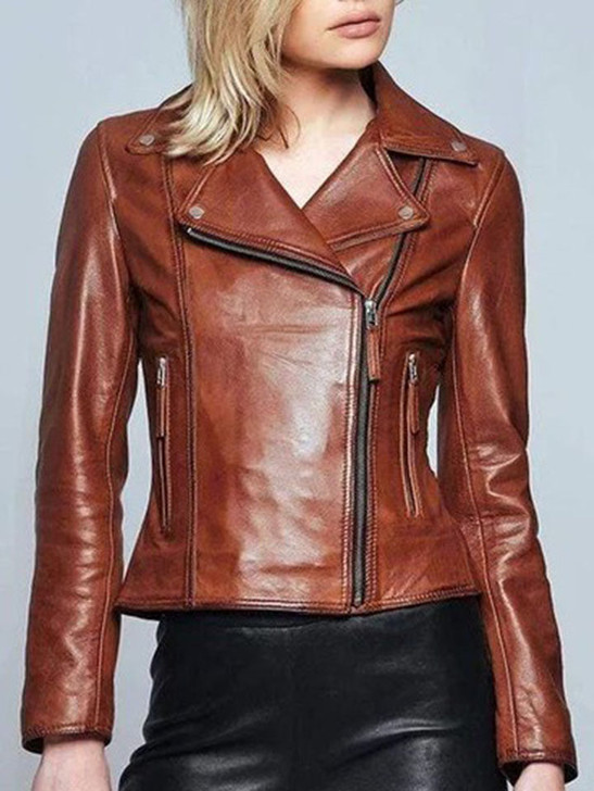 Vin Biker Style Brown Women's Leather Jacket - Enfinity Apparel
