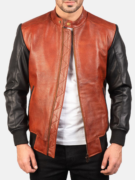 Avan Black & Maroon Men's Leather Bomber Jacket - Enfinity Apparel