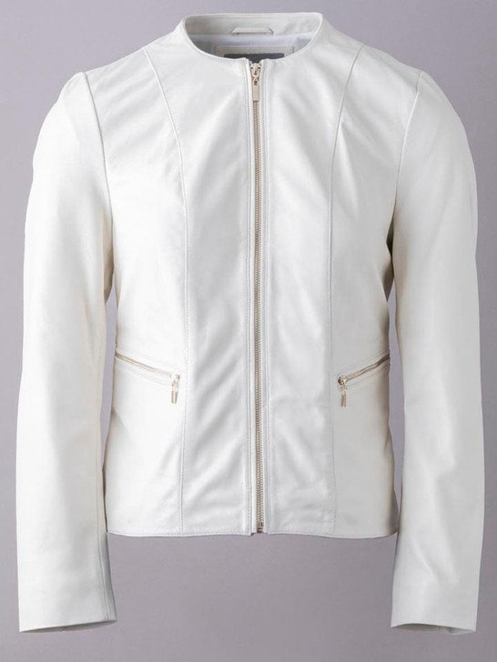 Bleaberry Women's Leather Jacket In Off White - Enfinity Apparel