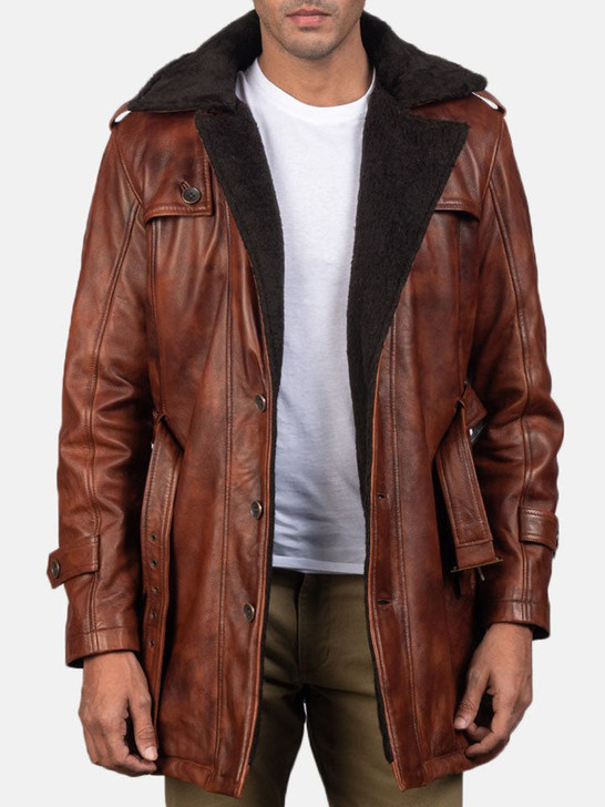 Hunter Distressed Brown Fur Men's Leather Coat - Enfinity Apparel