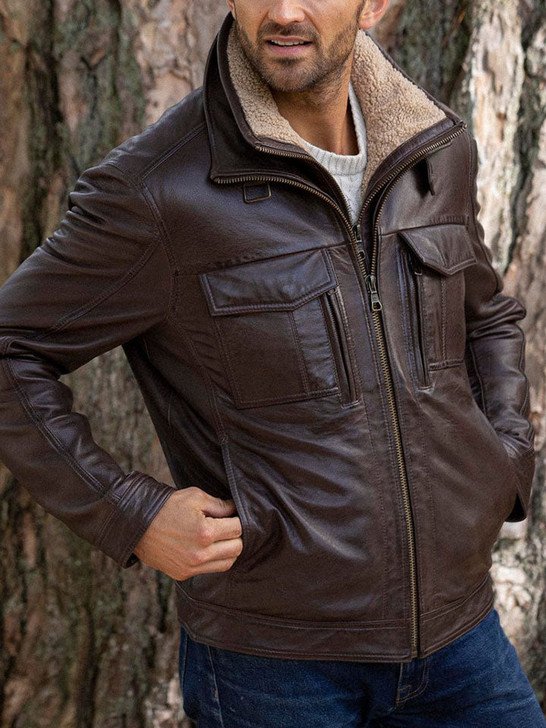 Gable Men's Leather Jacket In Dark Nut - Enfinity Apparel