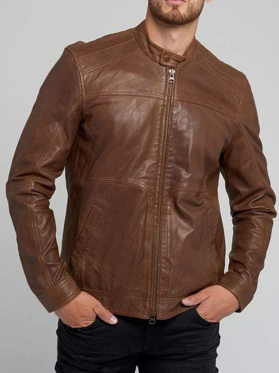 Brown Bomber Men's Leather Jacket - Enfinity Apparel