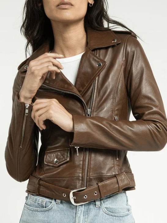 Kaya Brown Women's Leather Jacket - Enfinity Apparel