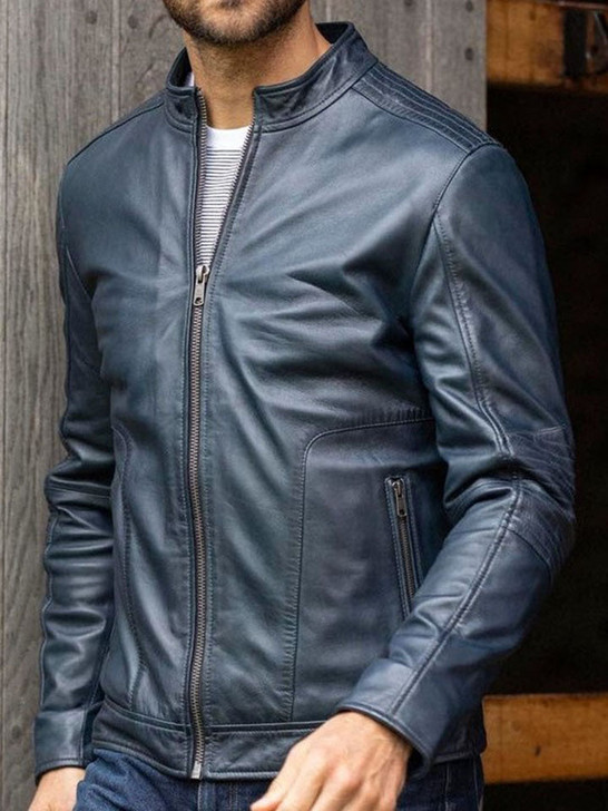 Greystoke Men's Leather Jacket In Blue Night - Enfinity Apparel