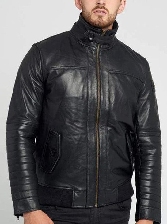 Black Collared Men's Leather Jacket - Enfinity Apparel