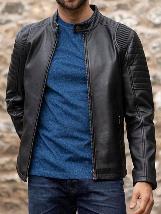 Sergio Men's Leather Jacket In Black - Enfinity Apparel