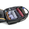 Kulkea Kayda Travel Backpack in Black/Gold, Open with Clothes View