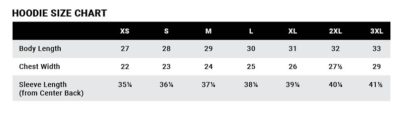 Hoodie Size Chart