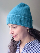 Beanie with fold-over brim knit in Berroco Merino 401