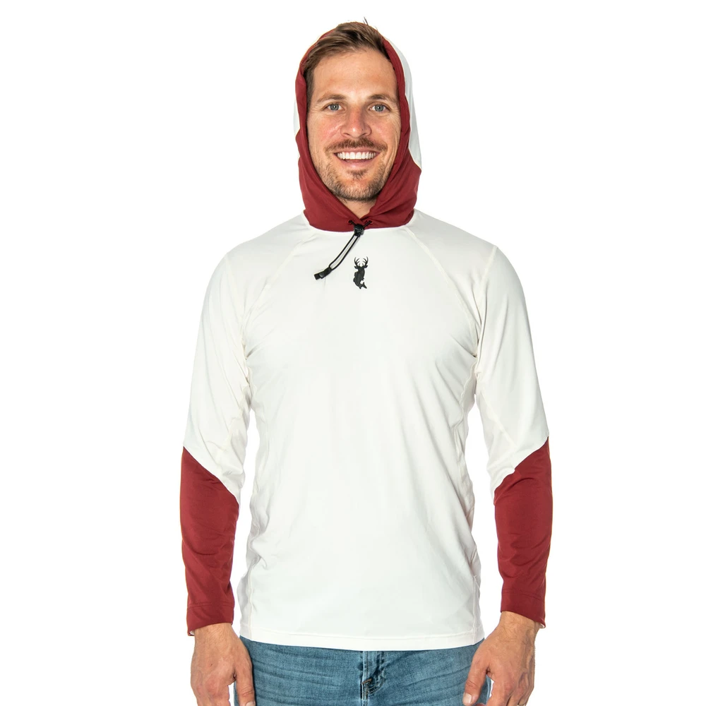 DELTA Long Sleeve Hooded Shirt UPF 50+, Bone White/Syrah