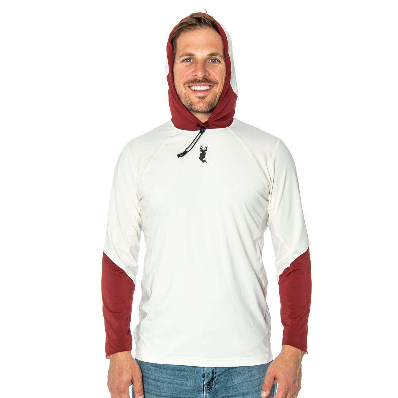 DELTA Long Sleeve Hooded Shirt UPF 50+, Bone White/Syrah