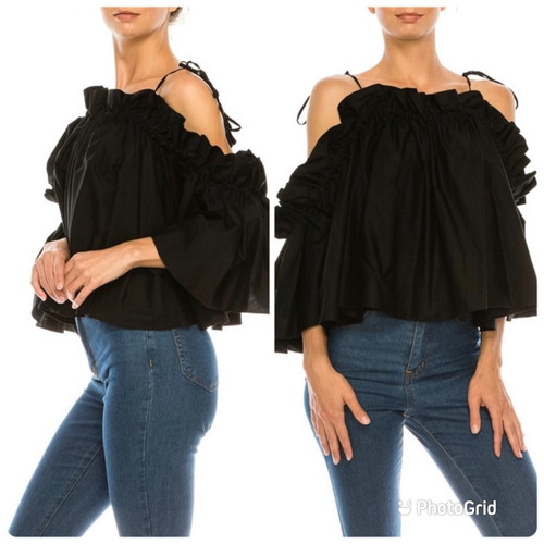 Off the shoulder sexy black crunched top