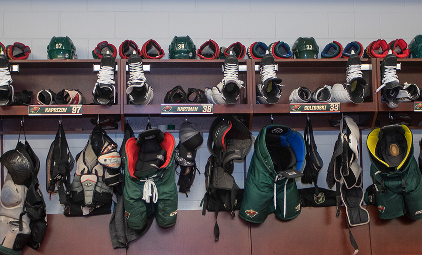 The Minnesota Wild locker room prior to the game against the New