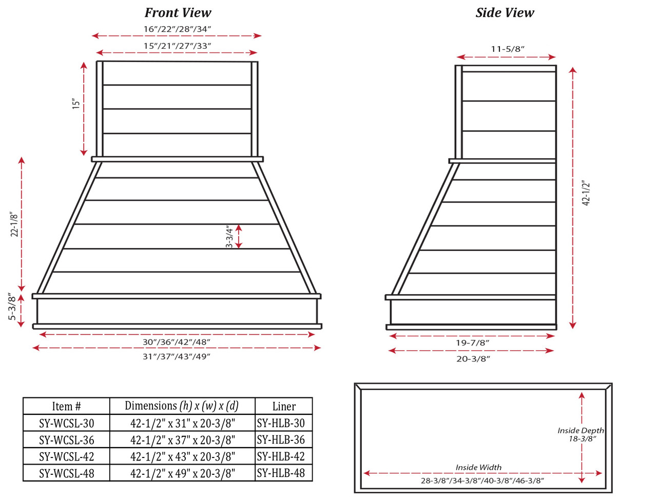 Castlewood 36" Shiplap Chimney Range Hood, SY-WCSL-36