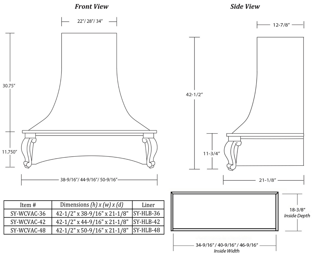 Castlewood 36" Epicurean Elite Range Hood, SY-WCVAC-36