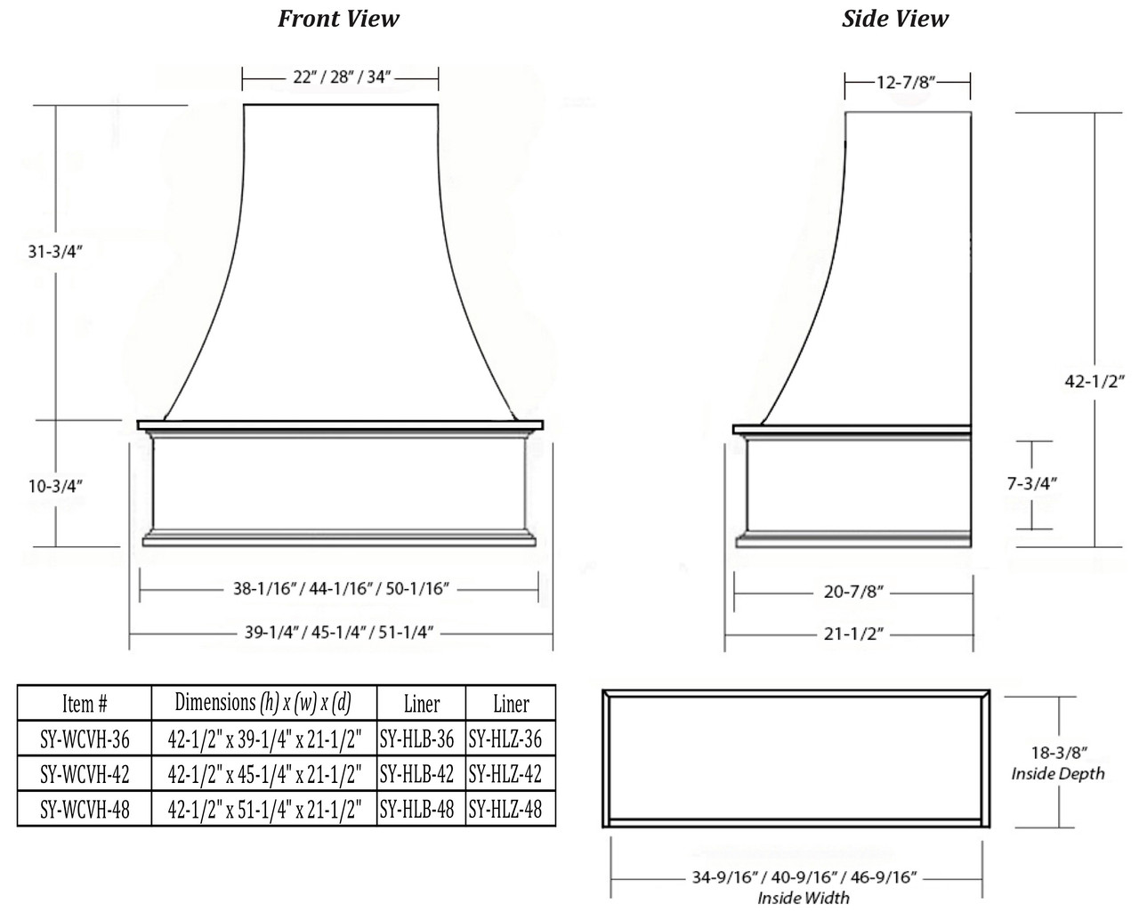 Castlewood 42" Curved Epicurean Chimney Range Hood, SY-WCVH-42