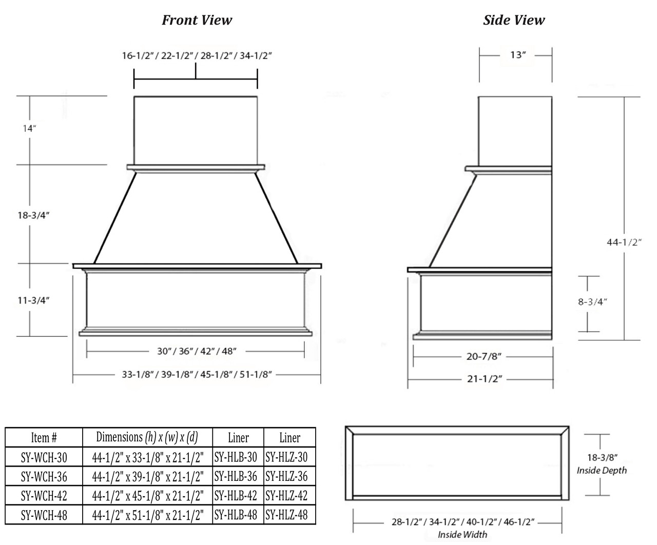 kitchen hood dimensions