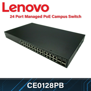 Lenovo CE0128PB 24-Port 1GbE RJ45 PoE Switch + 4-Port SFP+ 10GbE  Managed L2/L3 Rack-Mountable PoE Switch