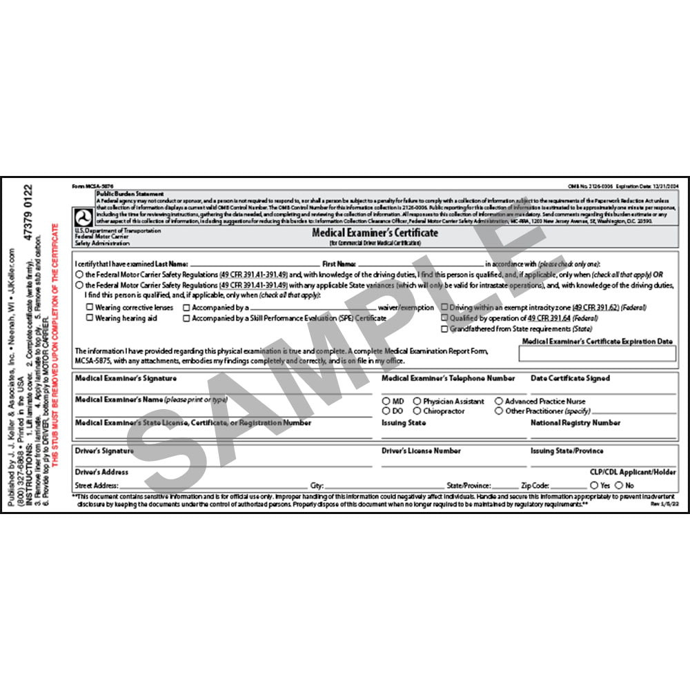 Medical Examination Certificate Laminated