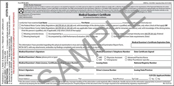 Medical Examination Certificate - Laminated