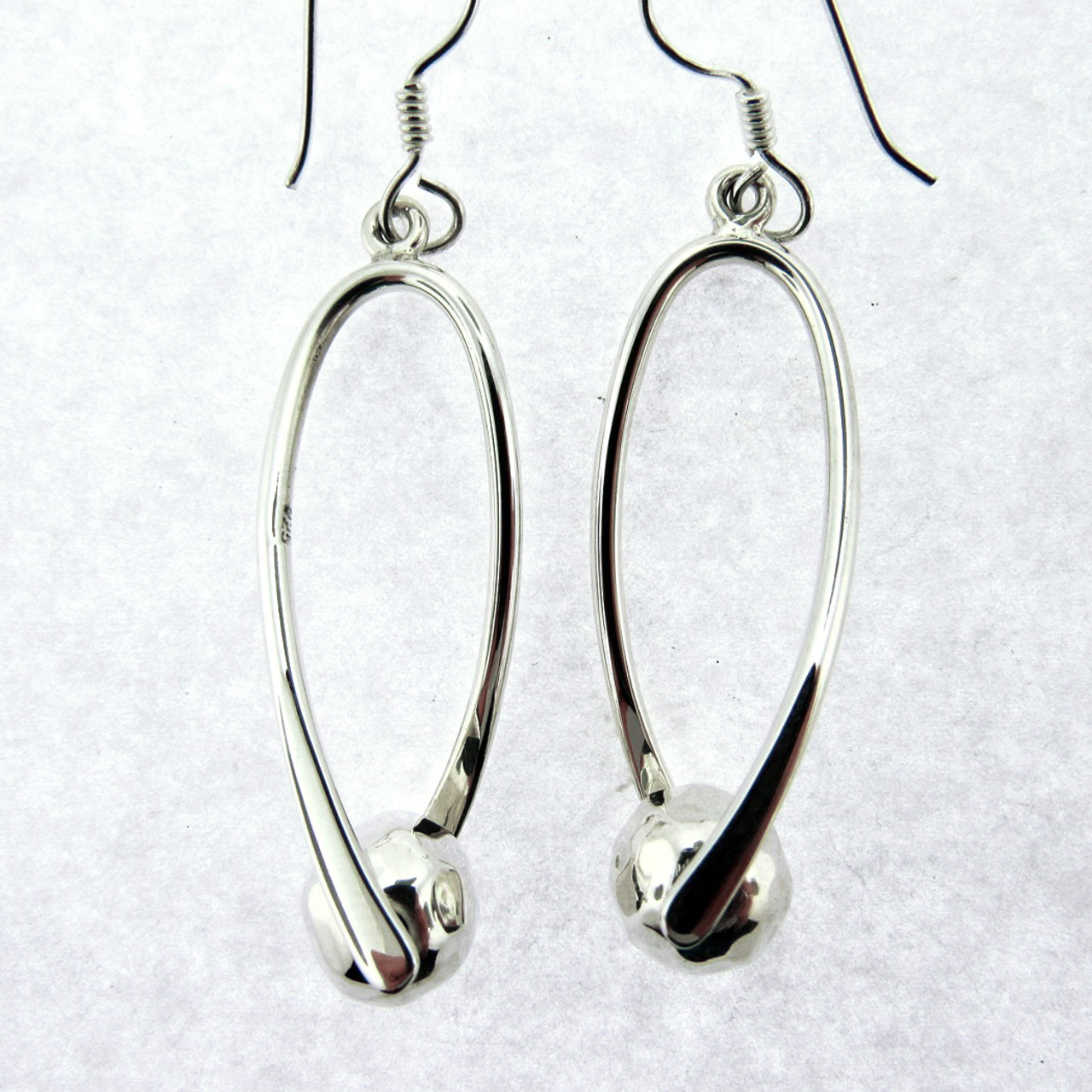 Sterling Silver Long Hammered Fishhook Earring