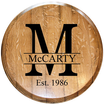 Monogrammed Barrel Head w/ Year Last Name