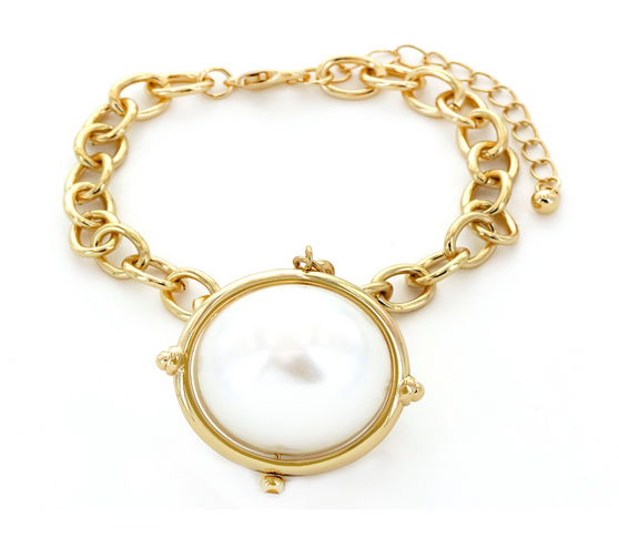 Betsy Pearl & Chain Link Bracelet 