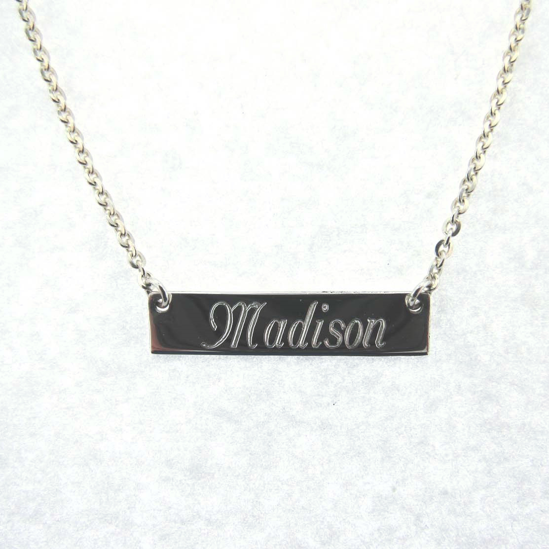 Sterling silver engraved bar necklace clearance