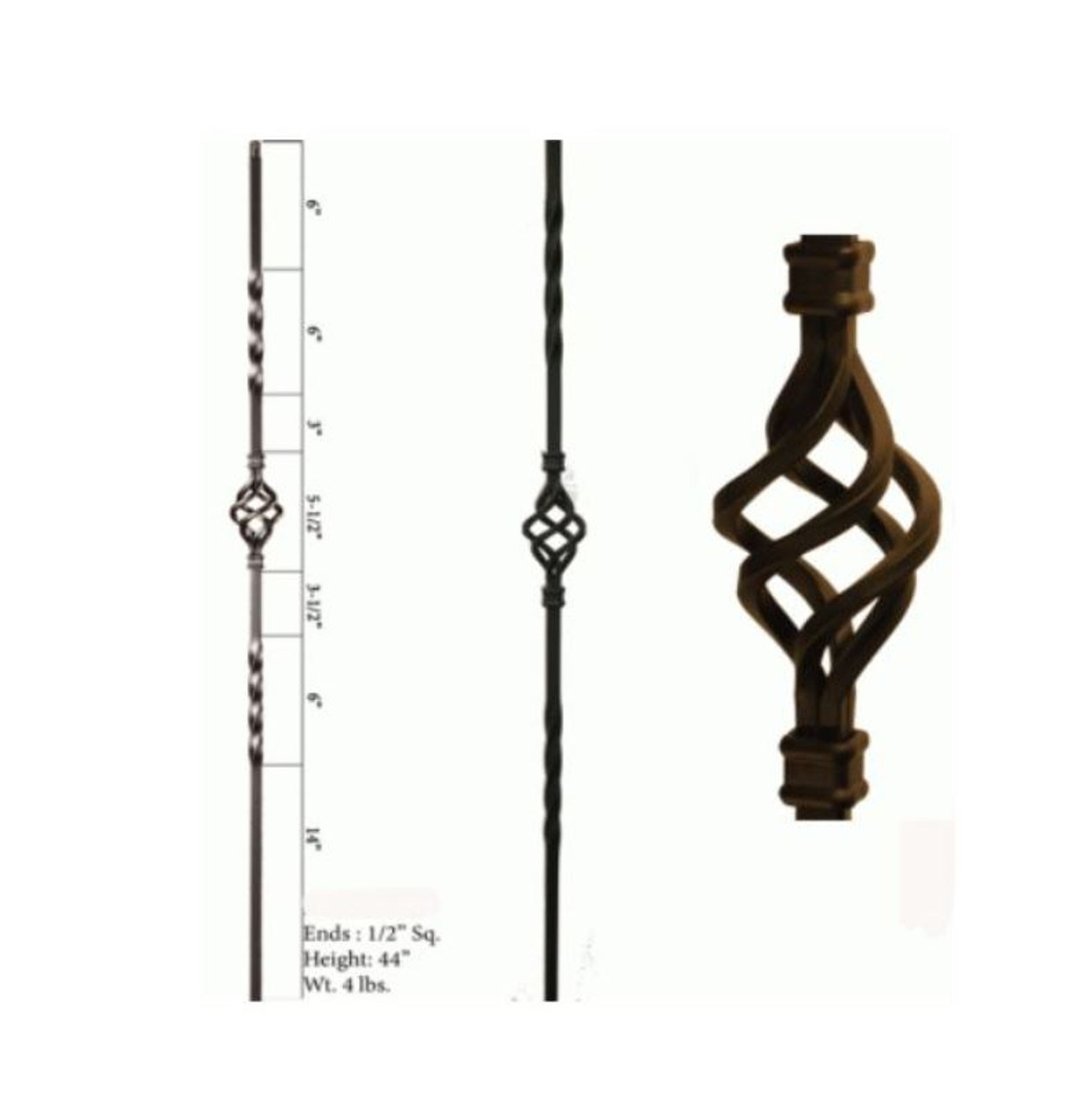 Single Basket with 2 Twists - 1/2" Iron Baluster