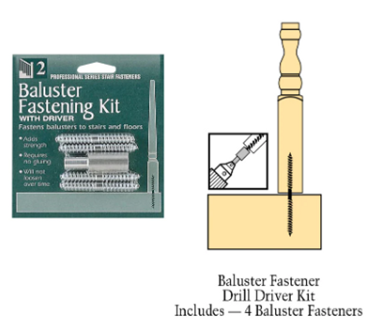 Wood Baluster Fastener Kit with Drill Driver