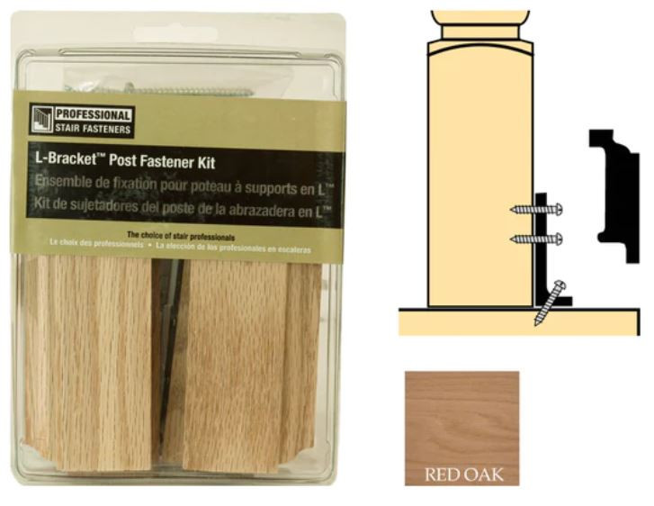 Newel Mount Kit - L Bracket 3-1/2" Red Oak