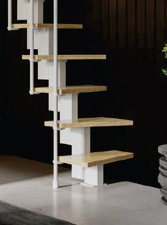 Stairs with Alternating Tread, Structure, Railing Natural with White Handrail