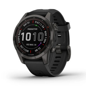 Garmin New OEM fenix? 7S ? Sapphire Solar Edition Carbon Gray DLC Titanium with Black Band 42 MM, 010-02539-24