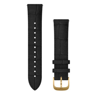 Garmin New OEM Quick Release Bands (20 mm) Black Embossed Italian Leather with 24K Gold PVD Hardware, 010-12924-22