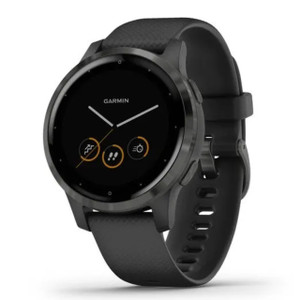 Garmin New OEM vívoactive® 4S Silver Stainless Steel Bezel with Shadow Gray Case and Silicone Band 40 MM, 010-02172-11
