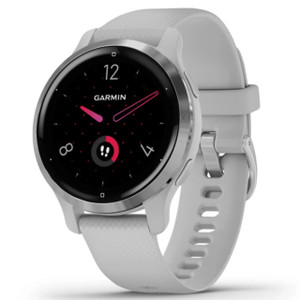 Garmin New OEM Venu® 2S Silver Stainless Steel Bezel with Mist Gray Case and Silicone Band, 010-02429-02