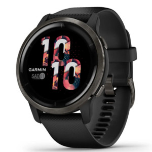 Garmin New OEM Venu® 2 Slate Stainless Steel Bezel with Black Case and Silicone Band, 010-02430-01